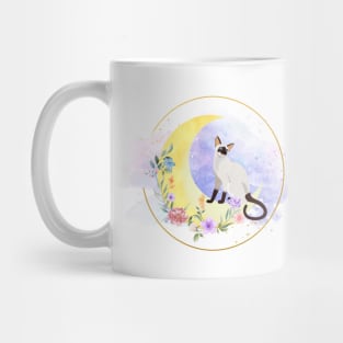 Siamese cat with flowers and moon Mug